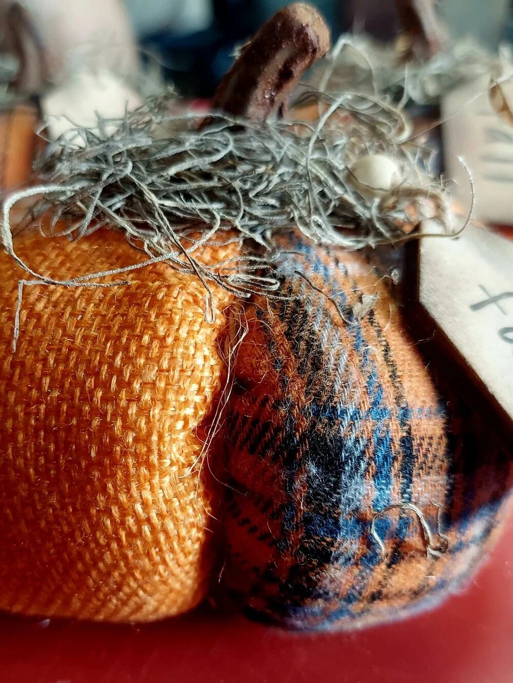 3 Pc Plaid Burlap Pumpkins
